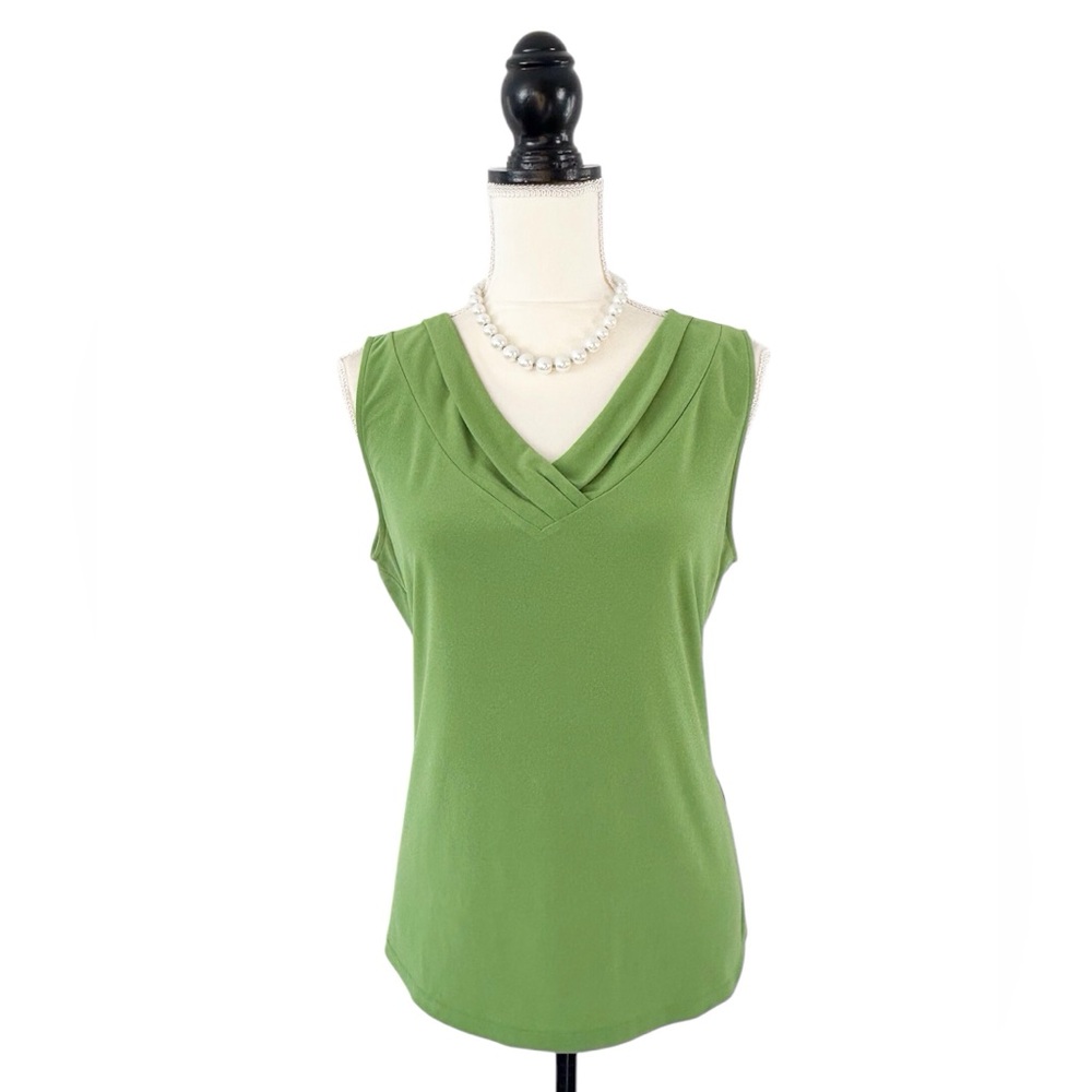 Tahari ASL Women’s Lime Chartreuse Green Sleeveless V-Neck Blouse Top Size L - Picture 2 of 10